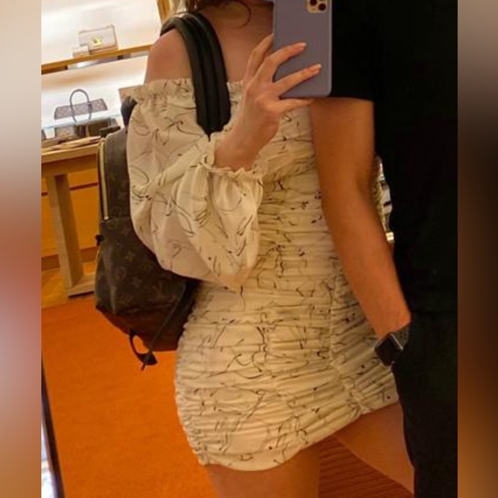 Casual Cream Off-Shoulder Dress
